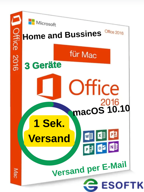Microsoft Office 2016 Home and Business Für 3 MACs + Updates | Lifetime Kein Abo, Volumen App Aktivierung