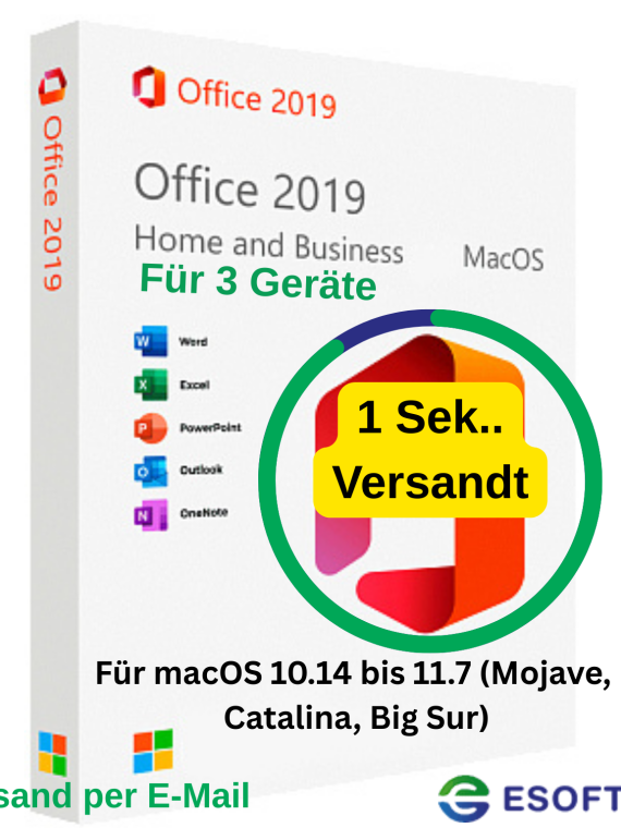 Microsoft Office 2019 Home & Business Für 3 MACs + Updates | Lifetime Kein Abo, Volumen App Aktivierung